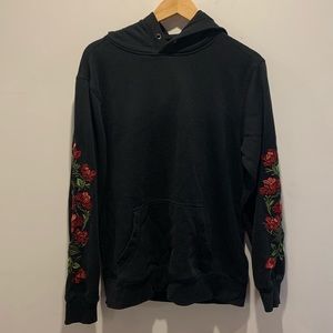 Black Hoodie with Rose Decals